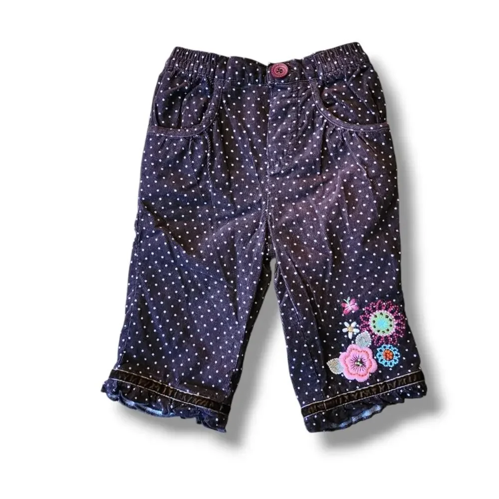 Vintage The Children's Place Polka Dot and Embroidered Corduroy Pants